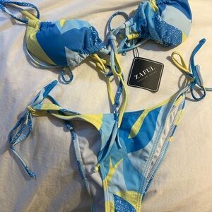 Zaful Blue and Yellow Bikini Set